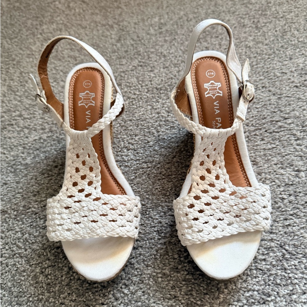Women's Cream/White Woven Wedges - Picture 2 of 10